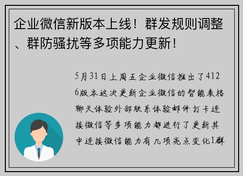 企业微信新版本上线！群发规则调整、群防骚扰等多项能力更新！