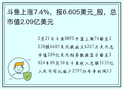 斗鱼上涨7.4%，报6.605美元_股，总市值2.09亿美元