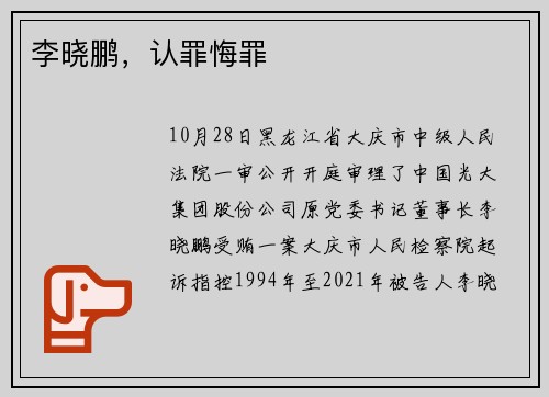 李晓鹏，认罪悔罪