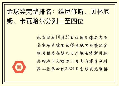 金球奖完整排名：维尼修斯、贝林厄姆、卡瓦哈尔分列二至四位