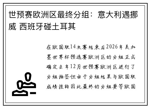 世预赛欧洲区最终分组：意大利遇挪威 西班牙碰土耳其
