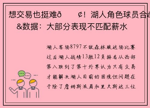 想交易也挺难😢！湖人角色球员合同&数据：大部分表现不匹配薪水