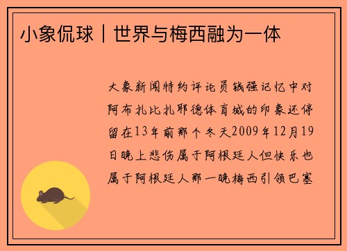 小象侃球｜世界与梅西融为一体