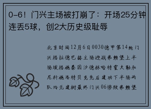 0-6！门兴主场被打崩了：开场25分钟连丢5球，创2大历史级耻辱